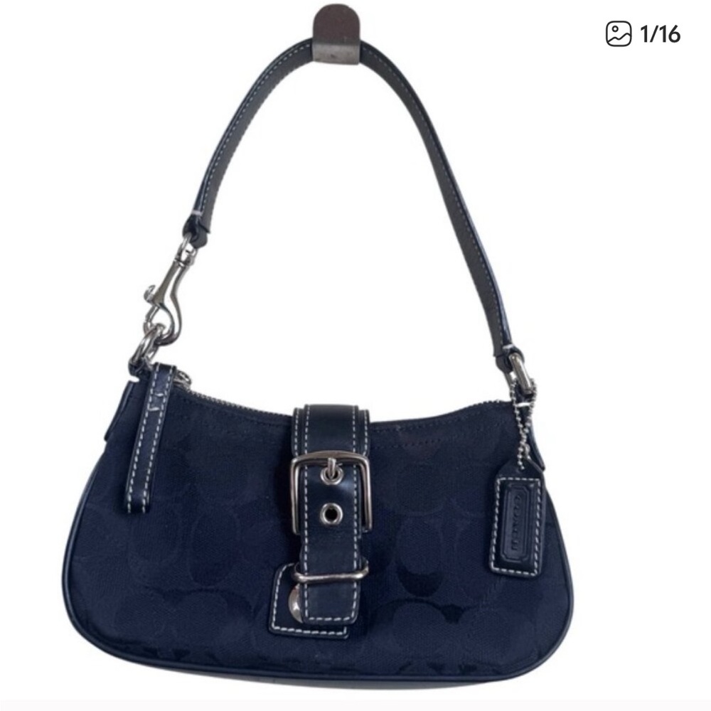 COACH Vintage Y2K Hampton Mini Soho Signature Shoulder Bag Black Canvas Leather